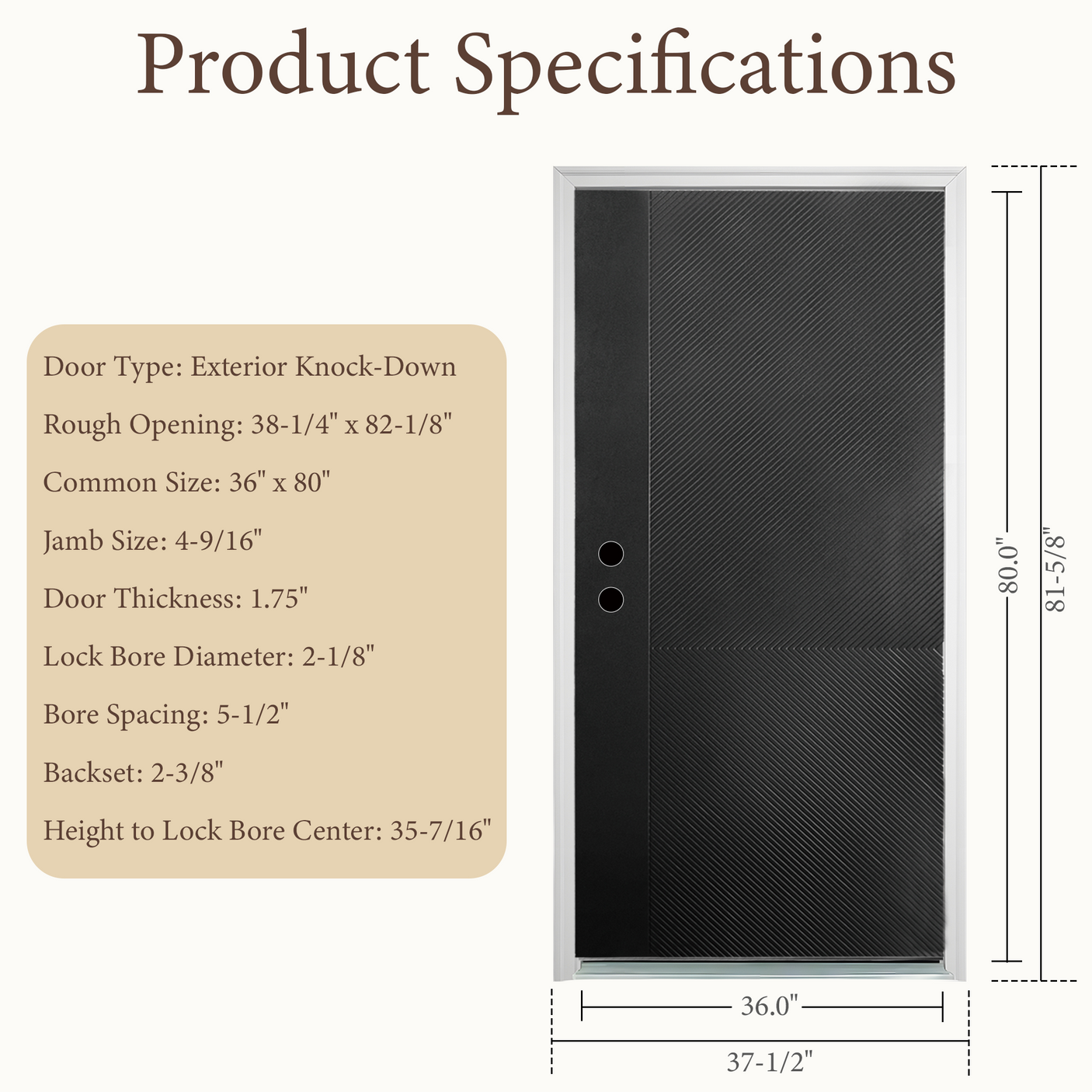 36" x 80" Black Solid Wood Entry Door | Left or Right Hand Inswing | Modern Exterior Front Door with Pre-Primed Frame