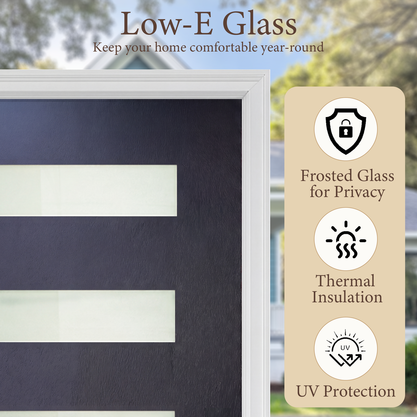 36" x 80" Fiberglass Exterior Door | Black Smooth Finish | Frosted Glass | Right Hand Inswing