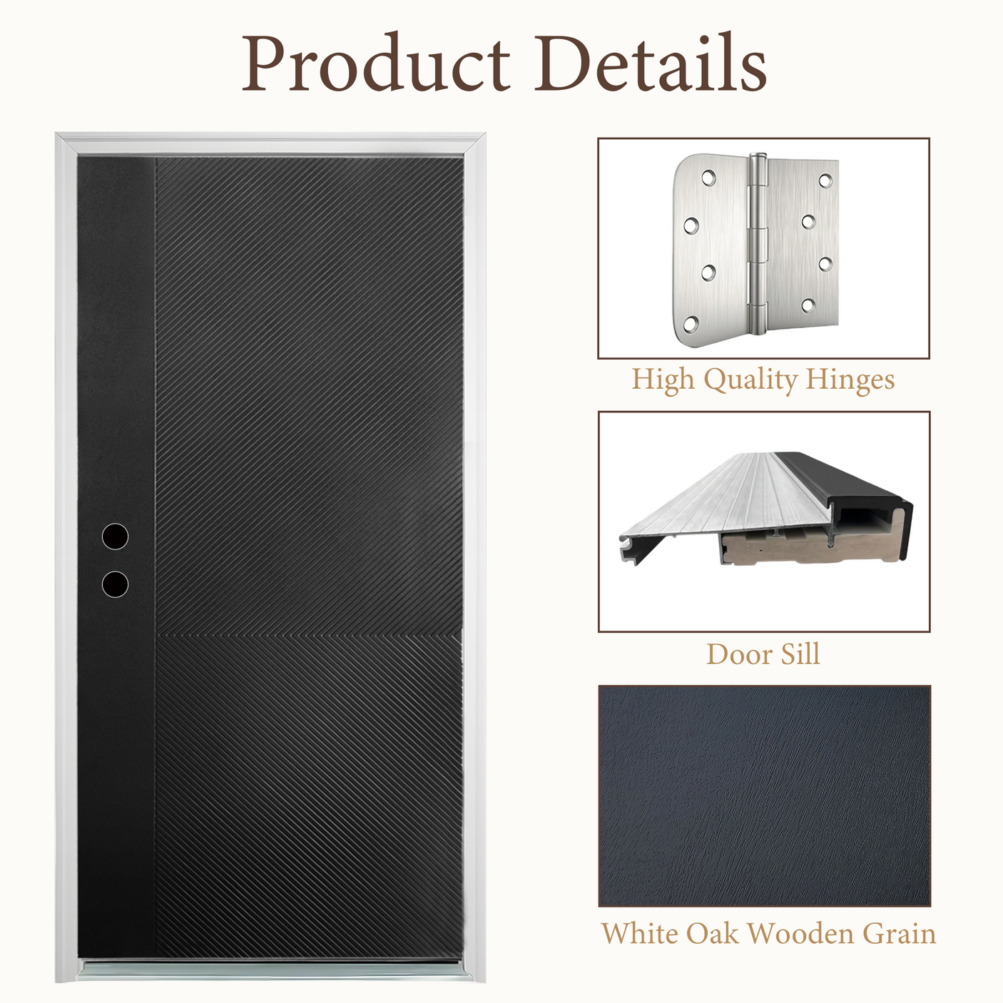 36" x 80" Black Solid Wood Entry Door | Left or Right Hand Inswing | Modern Exterior Front Door with Pre-Primed Frame