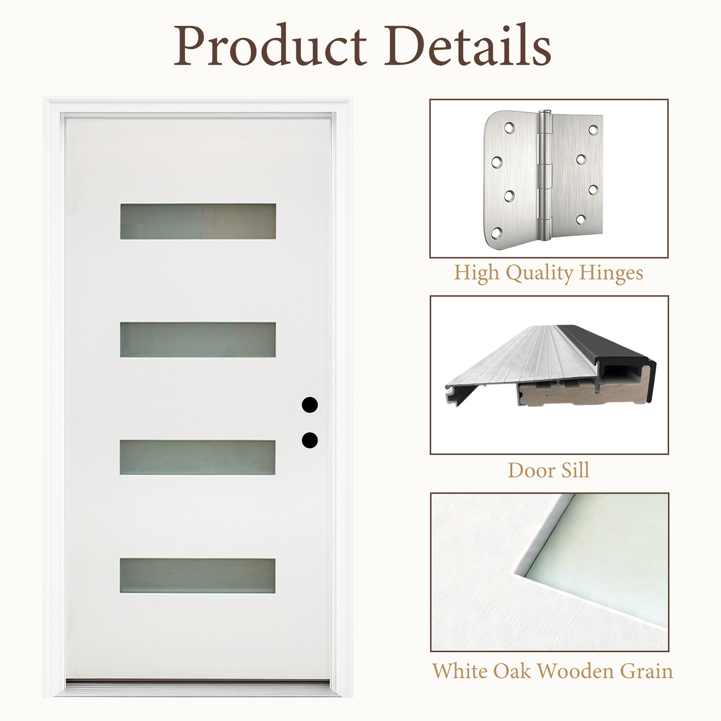 36" x 80" Fiberglass Exterior Door | White Smooth Finish | Frosted Glass | Left Hand Inswing