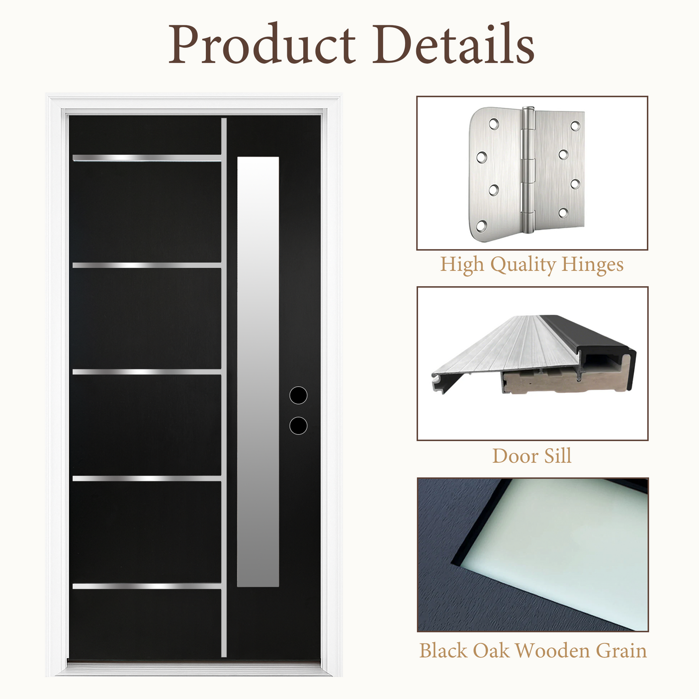 36" x 80" Fiberglass Modern Textured Entry Door – Black-09 | Left & Right Hand Inswing