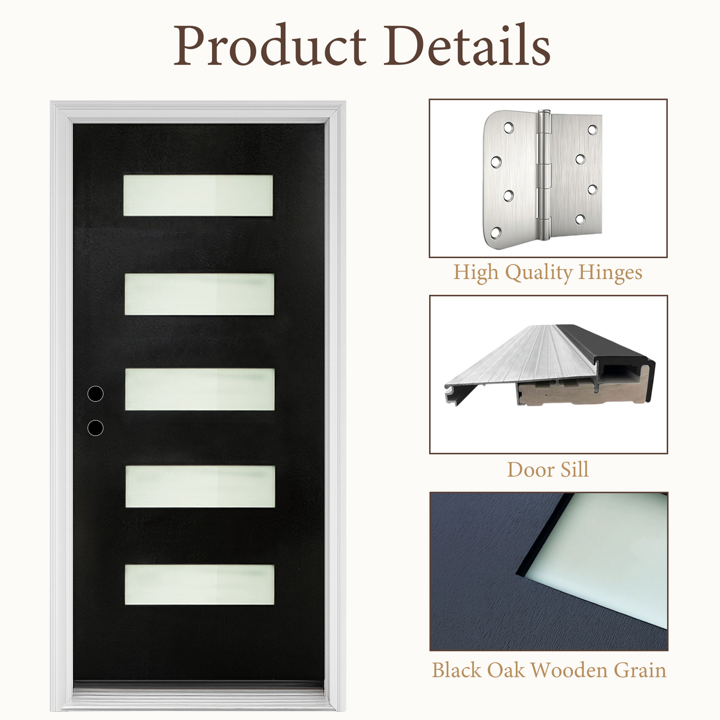 36" x 80" Fiberglass Exterior Door | Black Smooth Finish | Frosted Glass | Right Hand Inswing