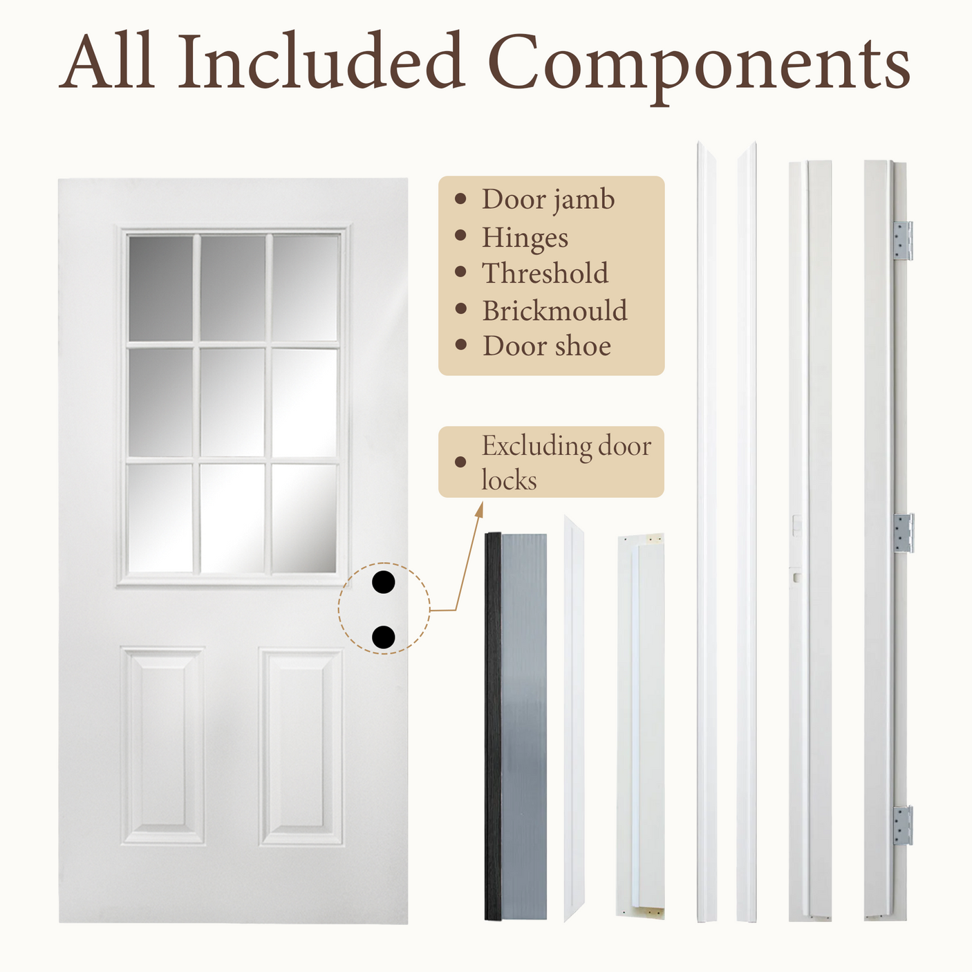 36" x 80" Fiberglass Entry Door | 9-Lite Low-E Glass | White | Left Hand Inswing