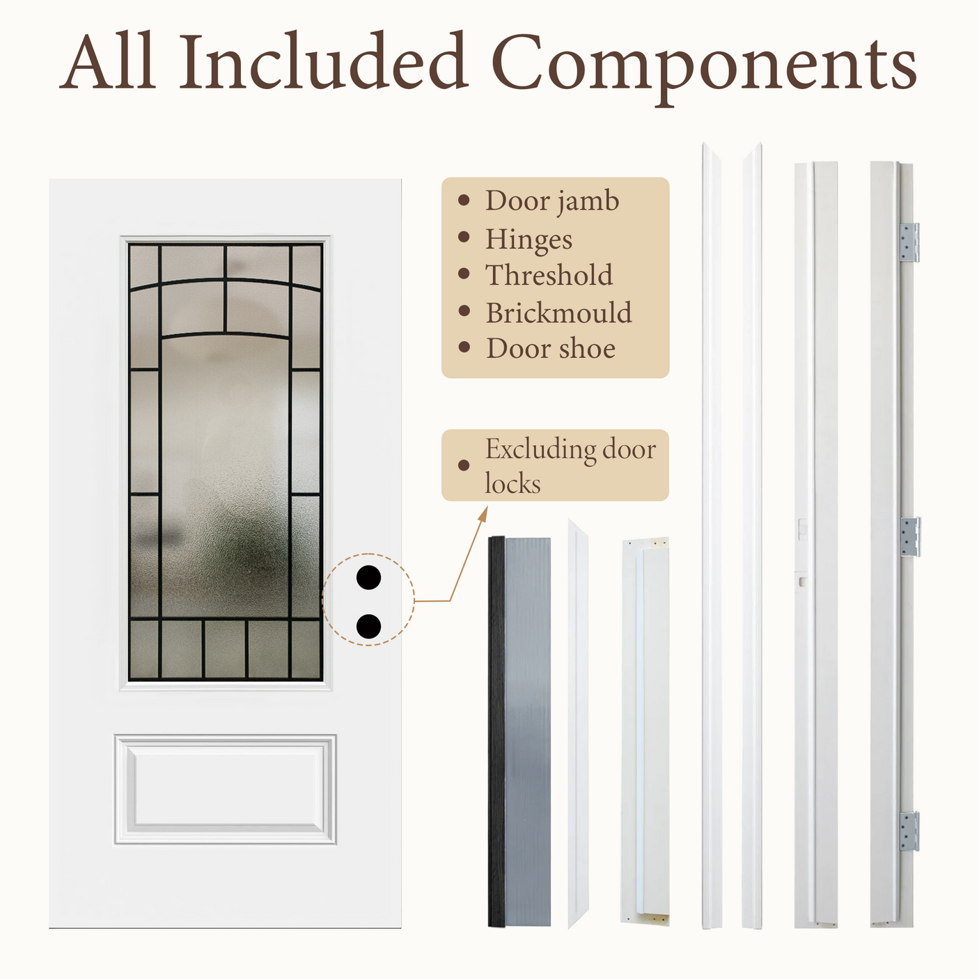 36" x 80" Smooth White Fiberglass Entry Door – 3/4 View Frosted Privacy Glass | Left & Right Hand Inswing