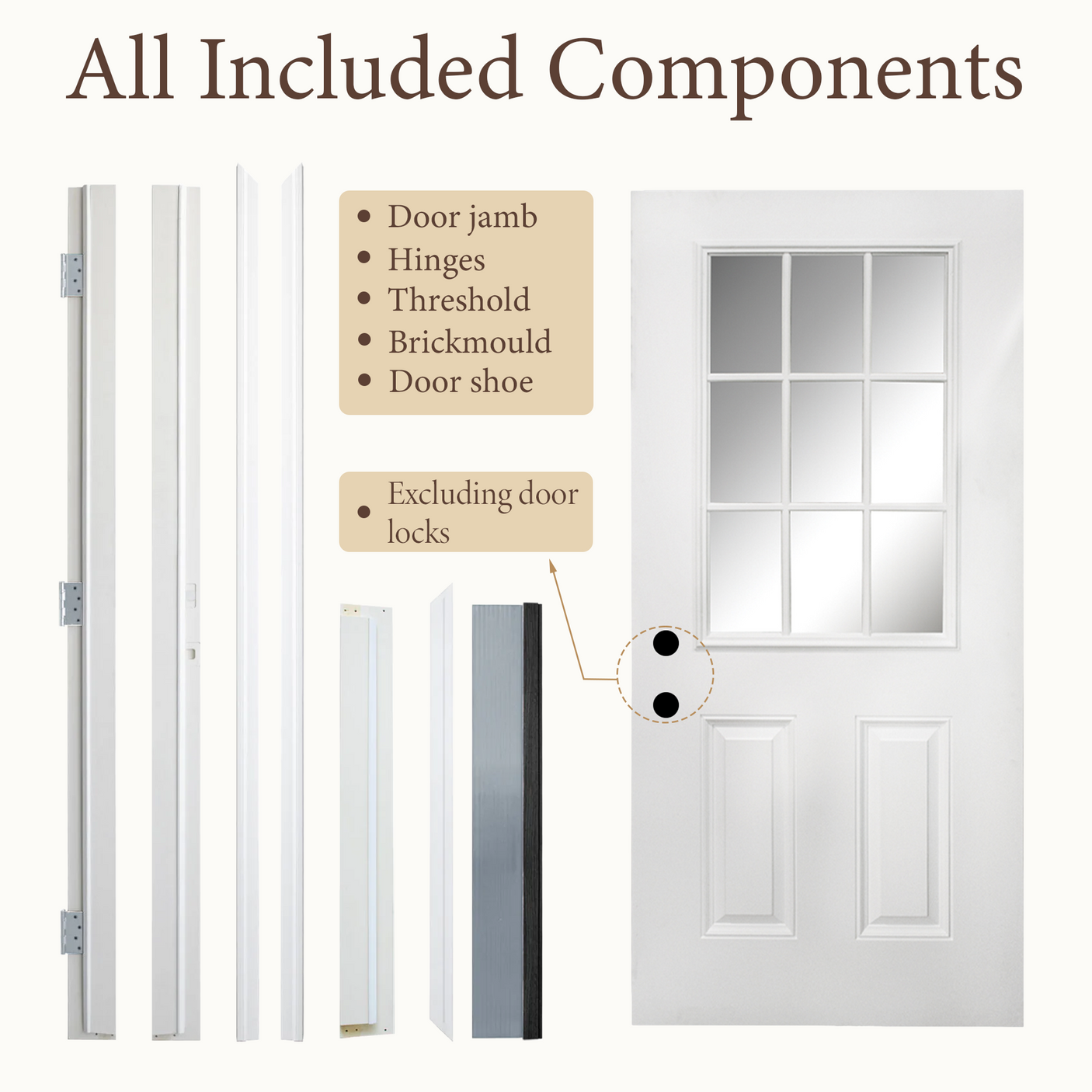 36" x 80" Fiberglass Entry Door | 9-Lite Low-E Glass | White | Right Hand Inswing