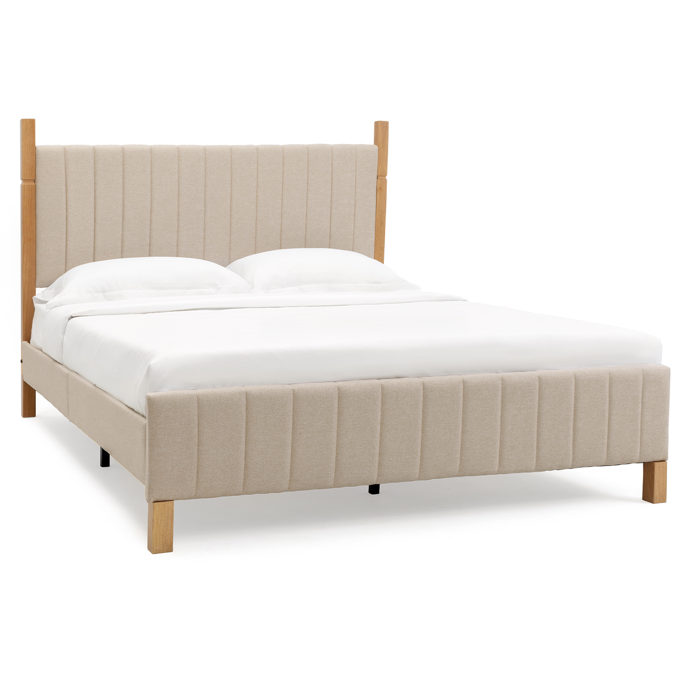 Full Size Natural Wood Bed Frame with Headboard - Modern Platform Bed