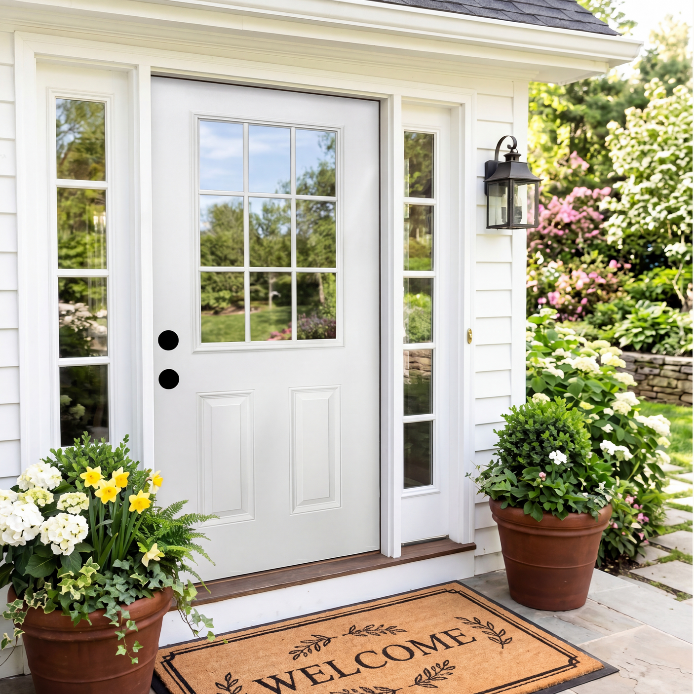36" x 80" Fiberglass Entry Door | 9-Lite Low-E Glass | White | Right Hand Inswing