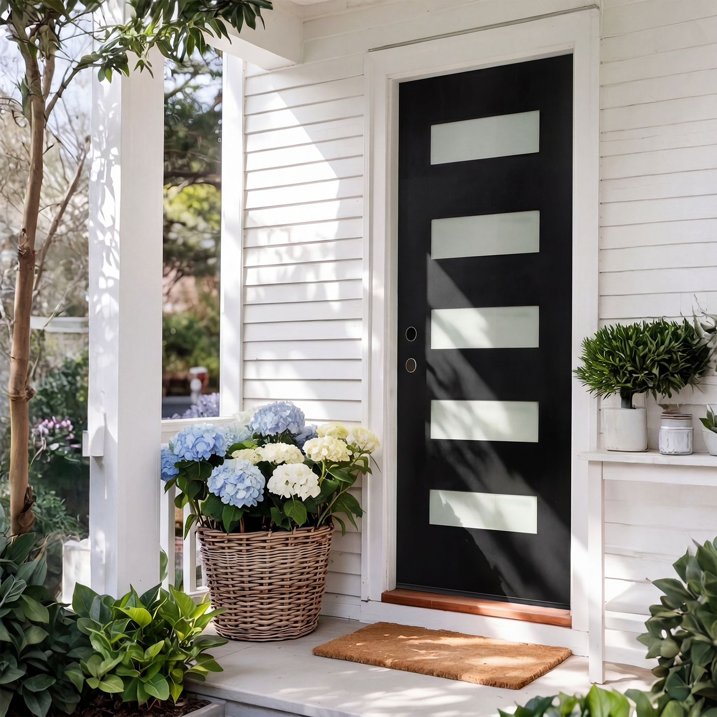 36" x 80" Fiberglass Exterior Door | Black Smooth Finish | Frosted Glass | Right Hand Inswing
