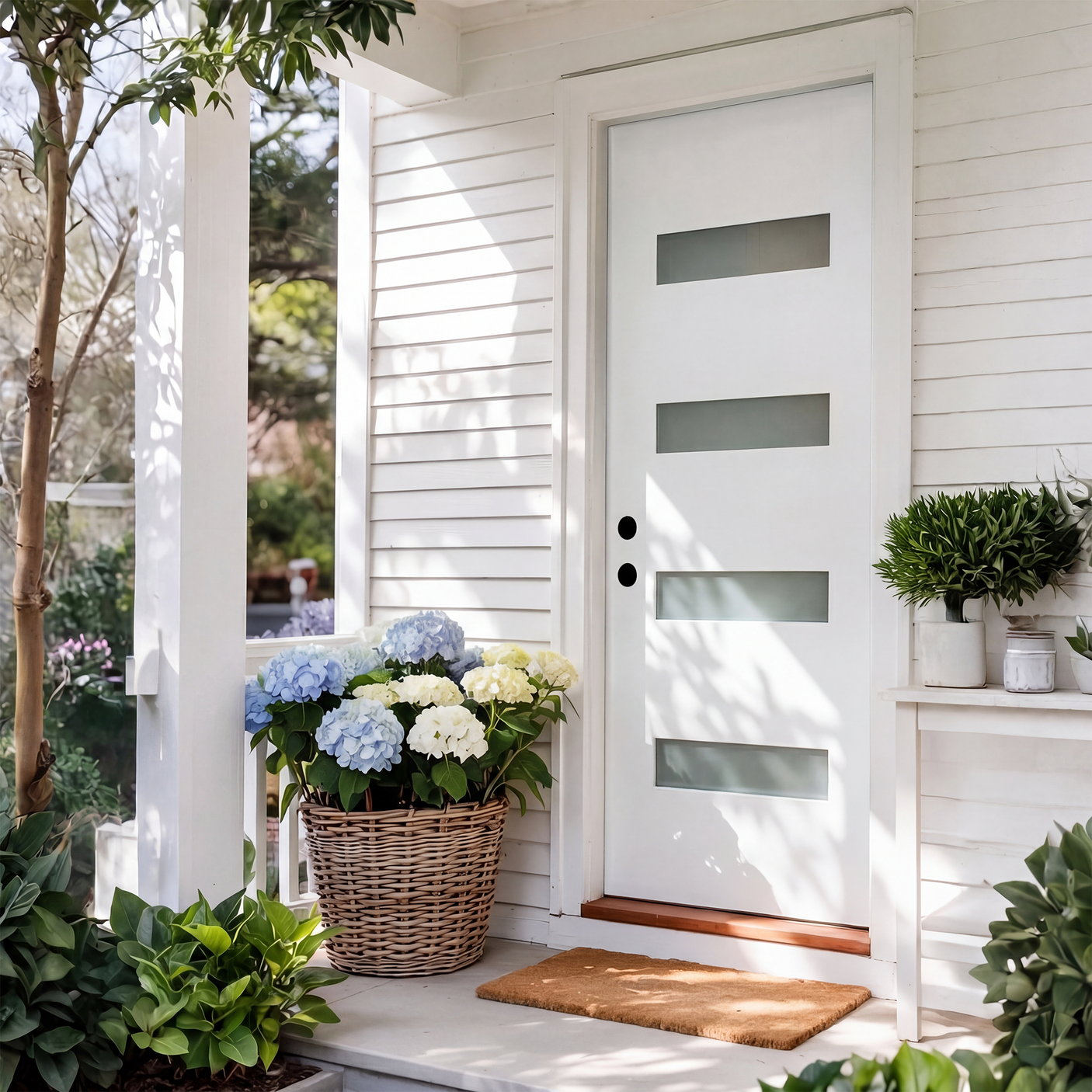 36" x 80" Fiberglass Exterior Door | White Smooth Finish | Frosted Glass | Right Hand Inswing