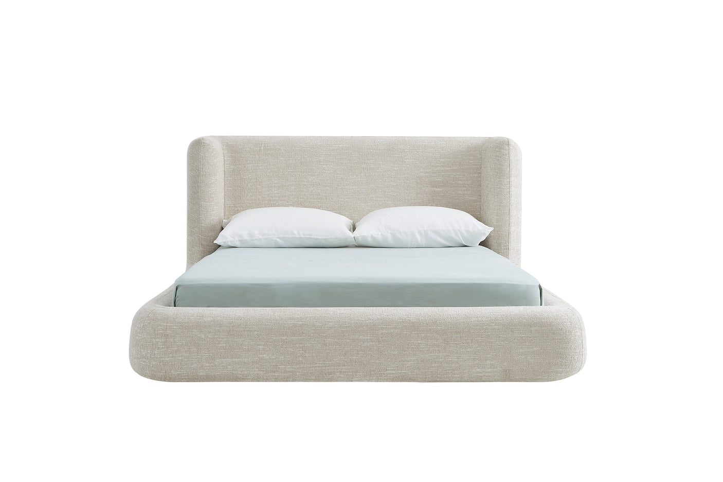 YECHEN Queen Cloud Bed Frame - Modern Upholstered Platform Bed with Curved Headboard, Water-Resistant Bouclé Fabric, Tool-Free Assembly, No Box Spring Needed