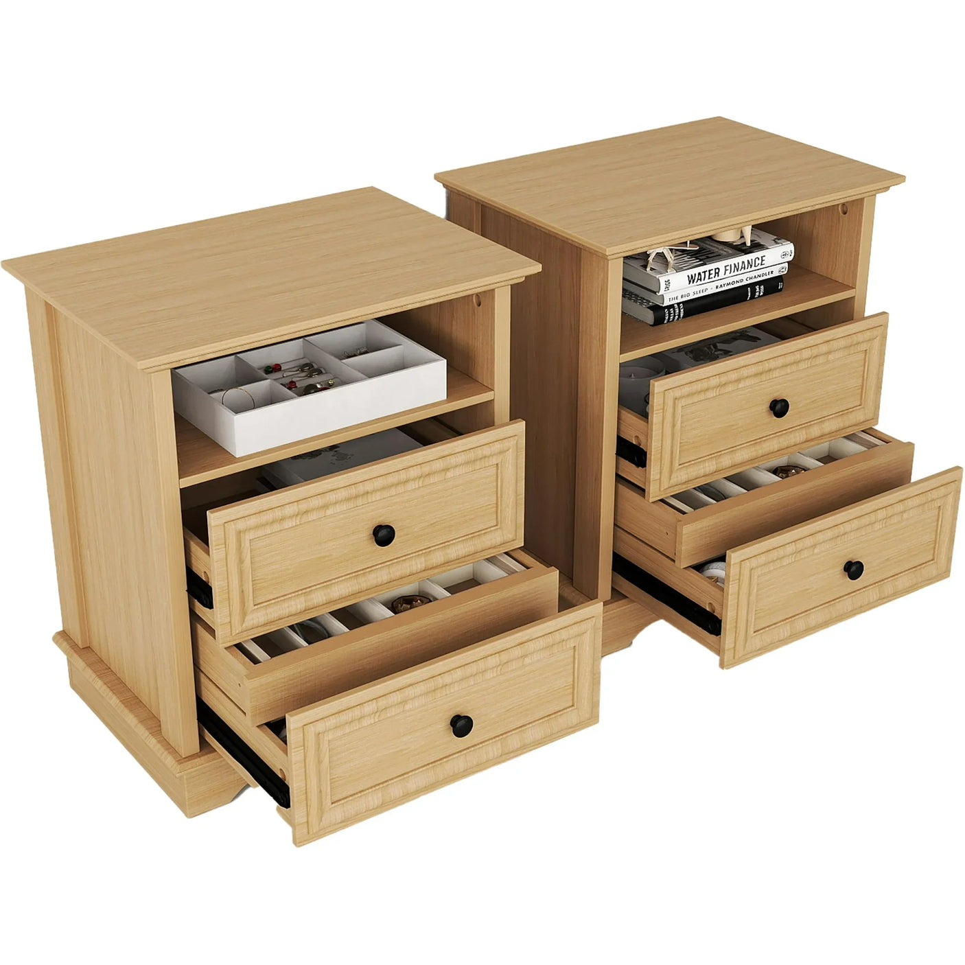 Farmhouse Mid Century Modern Nightstand, 2-Drawer 25" Tall Wood