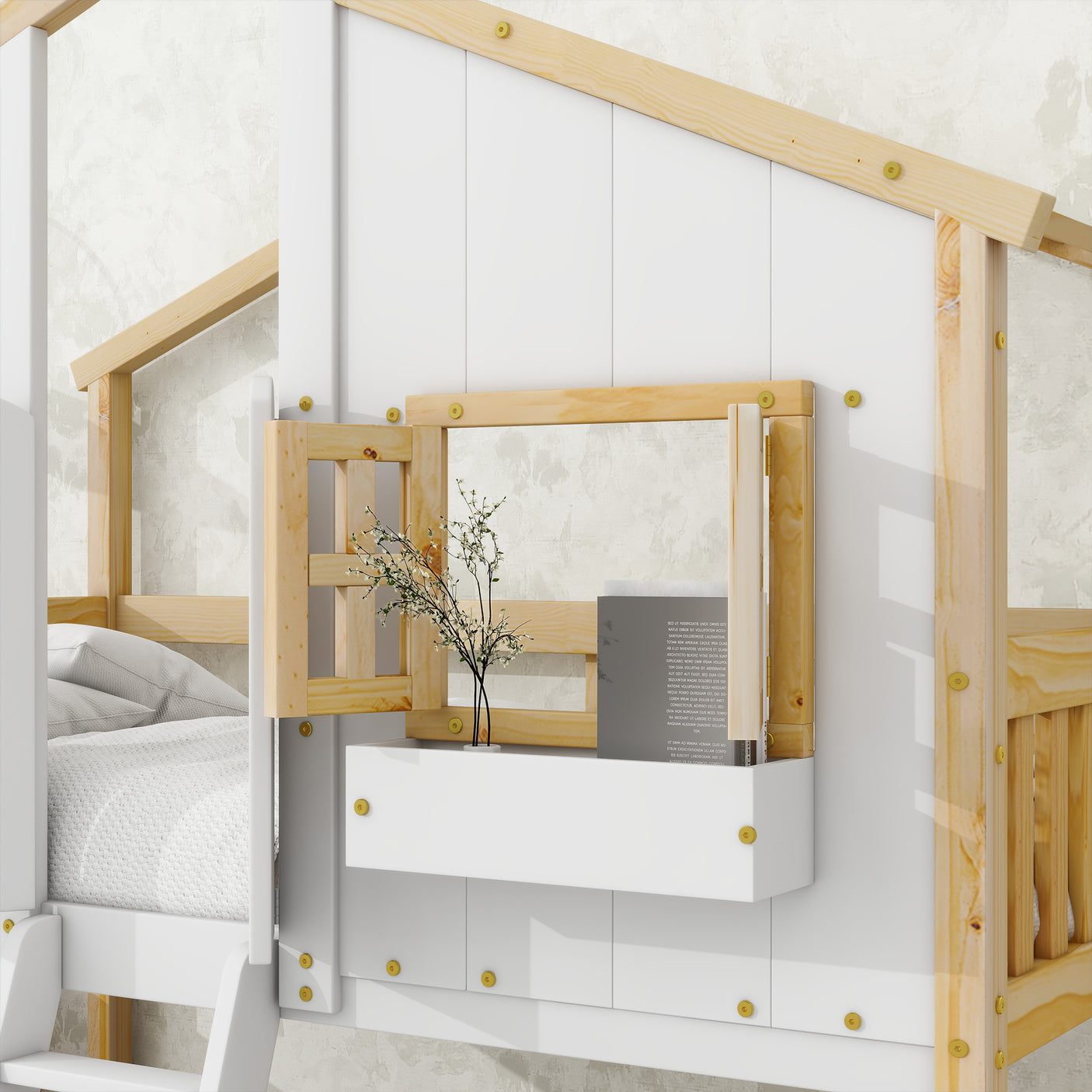 Twin over Twin House Bunk Bed with Roof