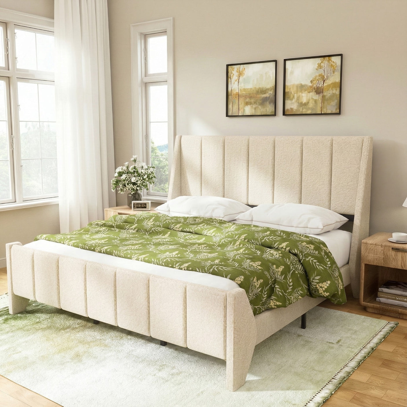 Yechen Boucle Upholstered Bed Frame Wingback Bed with Enclosed Design