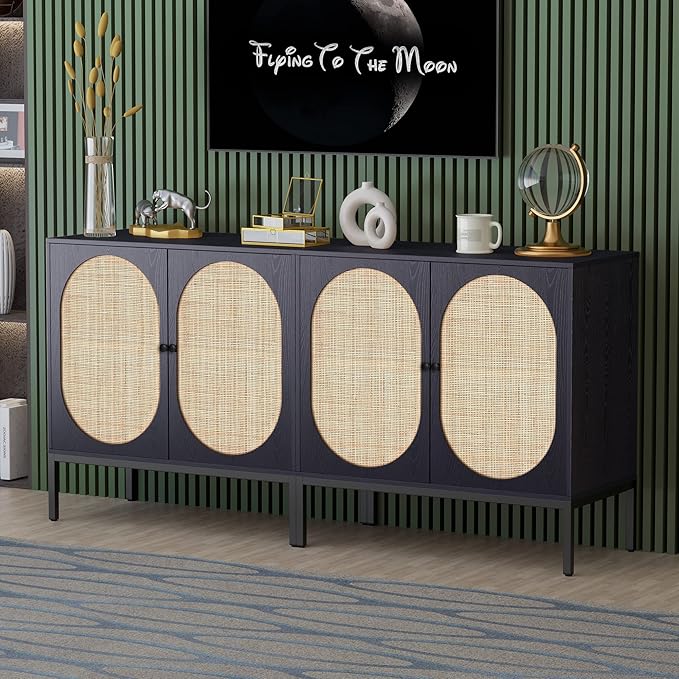Sideboard Cabinet with Natural Rattan Decorated Doors