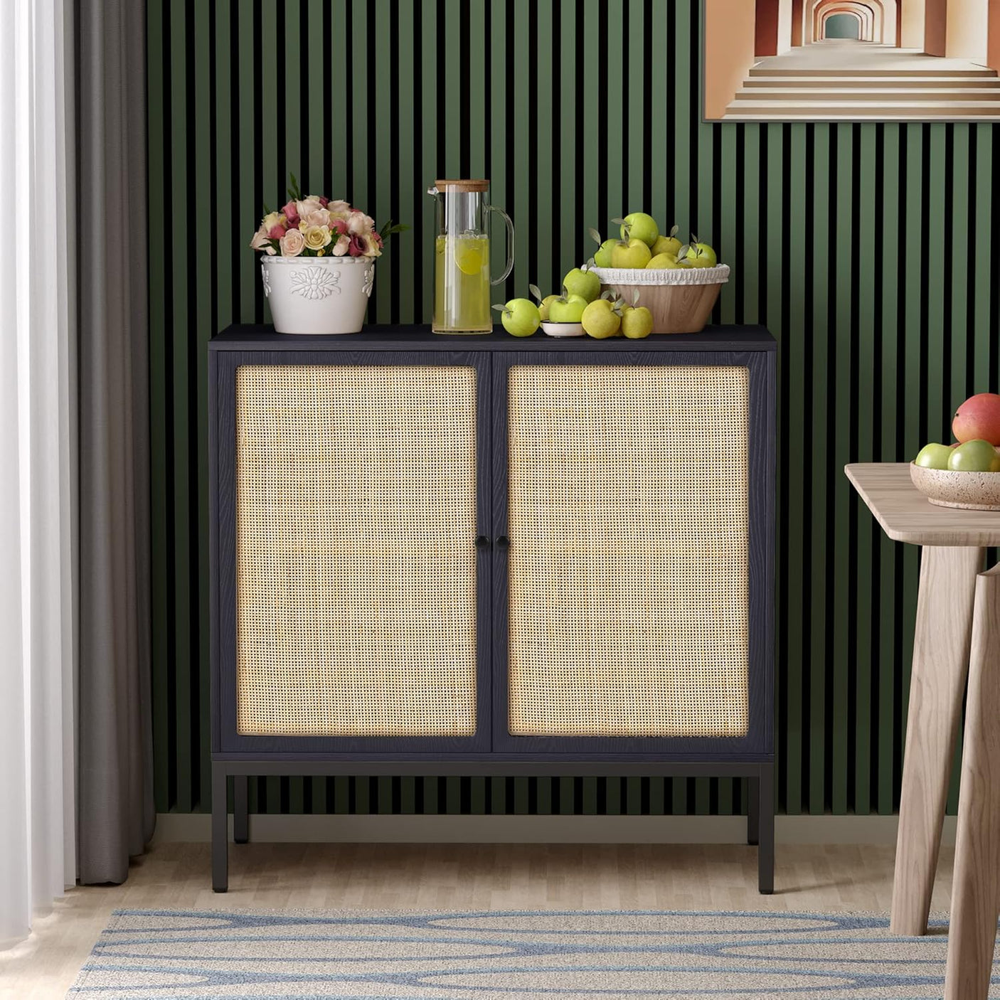 Sideboard Cabinet with Natural Rattan Decorated Doors