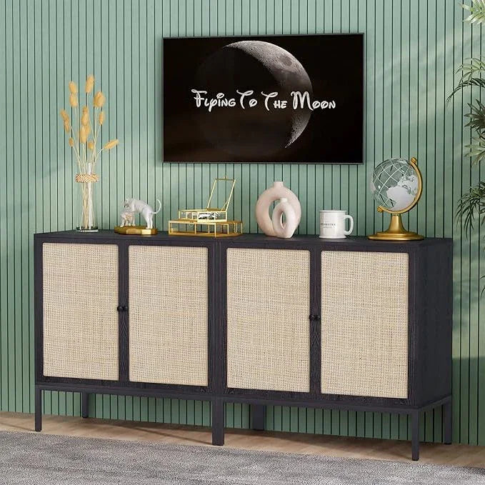 Sideboard Cabinet with Natural Rattan Decorated Doors