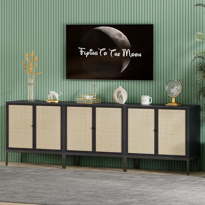 Sideboard Cabinet with Natural Rattan Decorated Doors