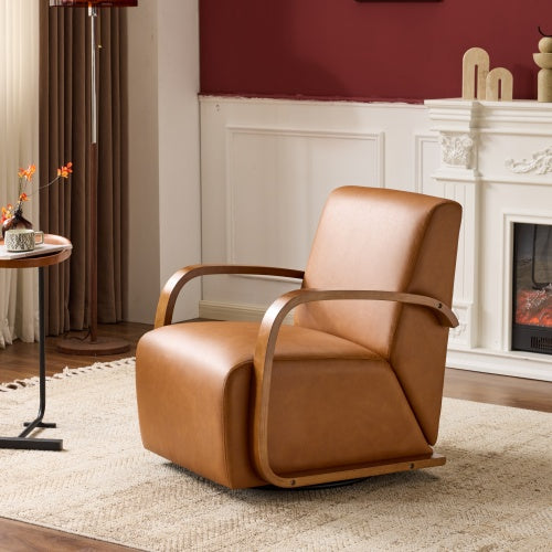 Wood Armrest Single Swivel Sofa Chair