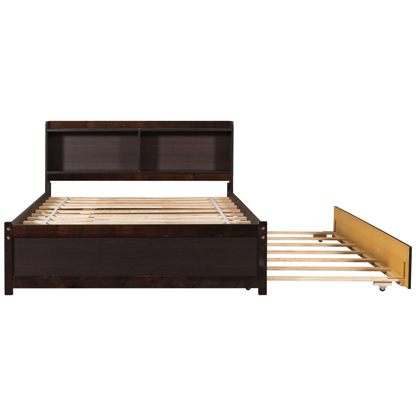 Twin Size Trundle Bed with Bookcase for Kids
