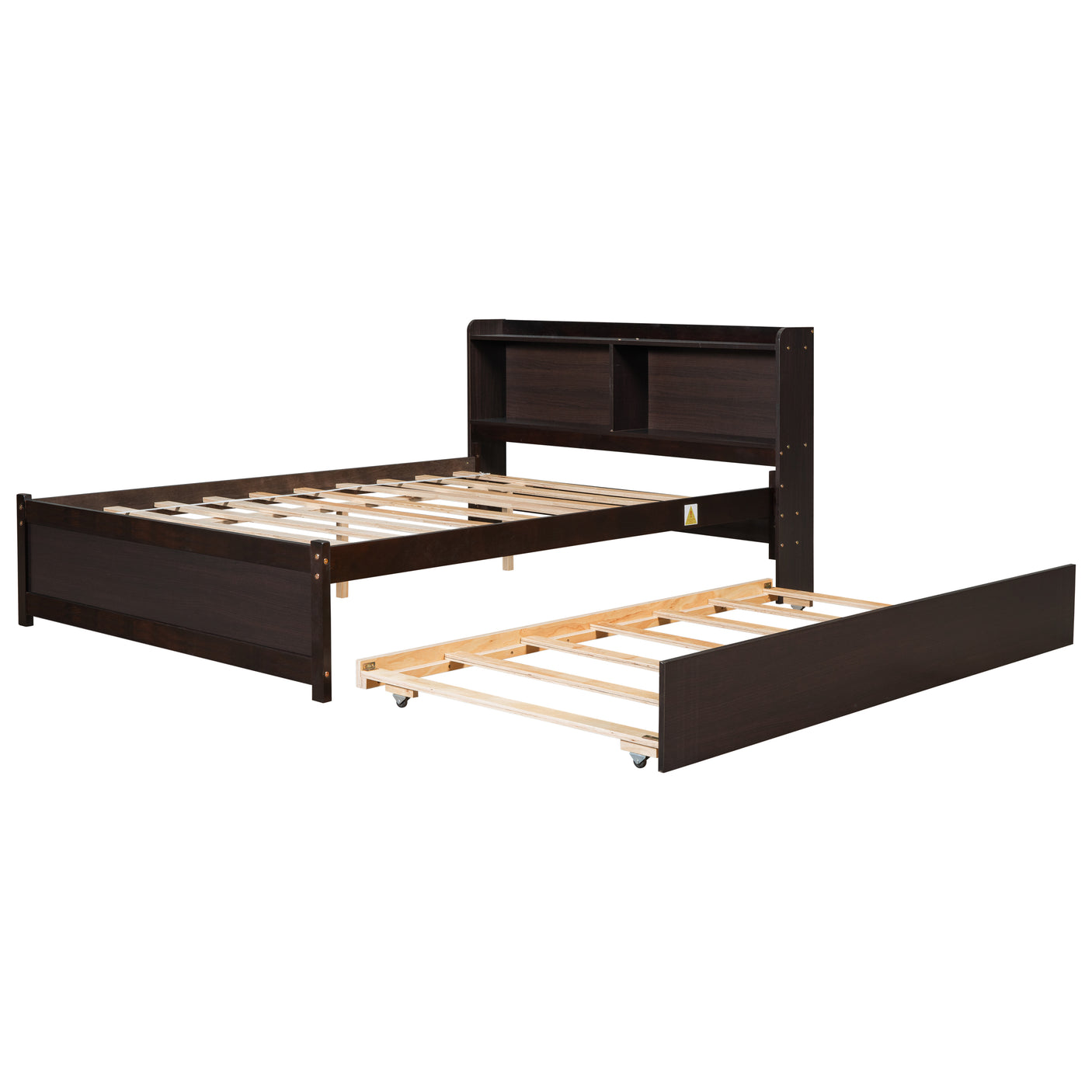 Twin Size Trundle Bed with Bookcase for Kids