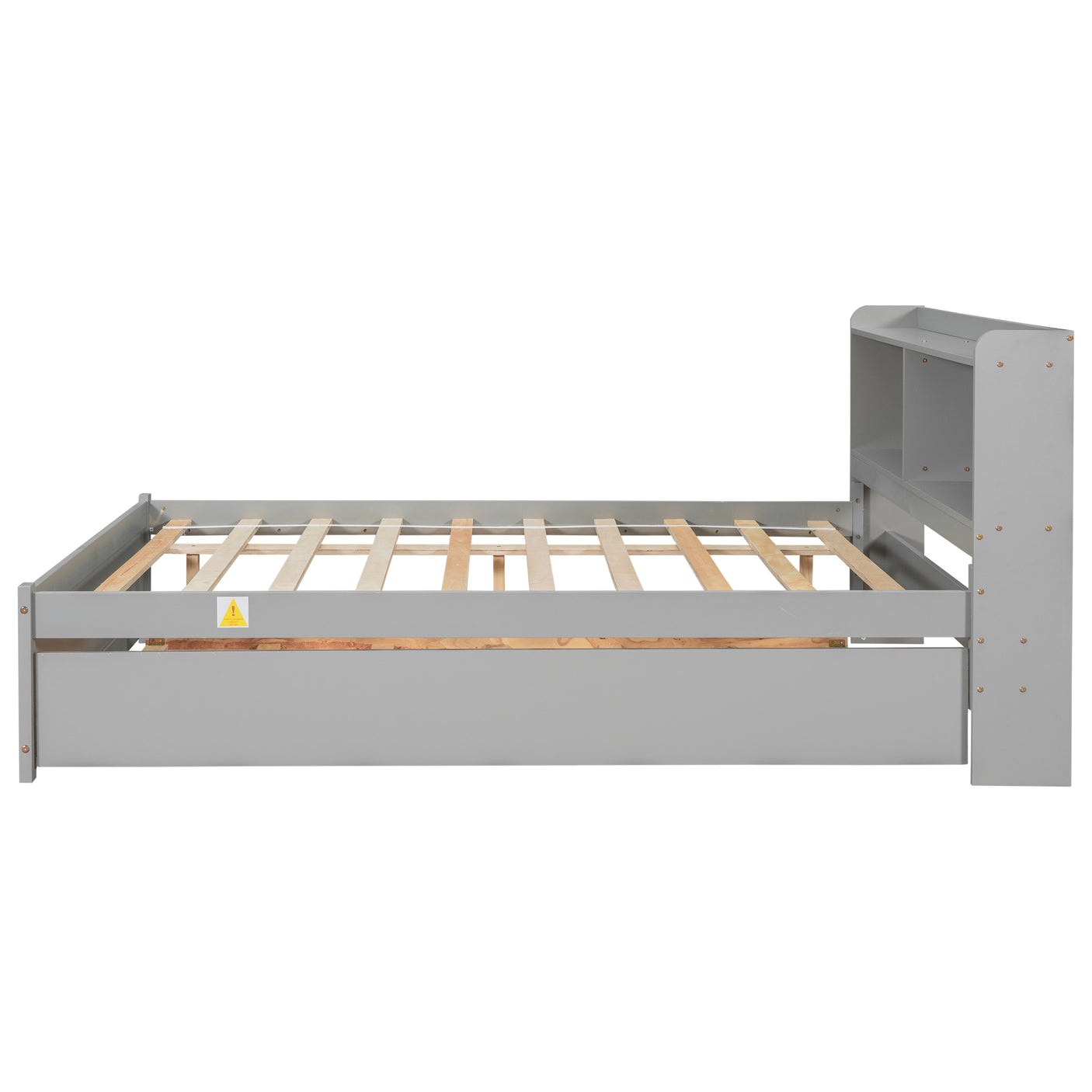 Twin Size Trundle Bed with Bookcase for Kids