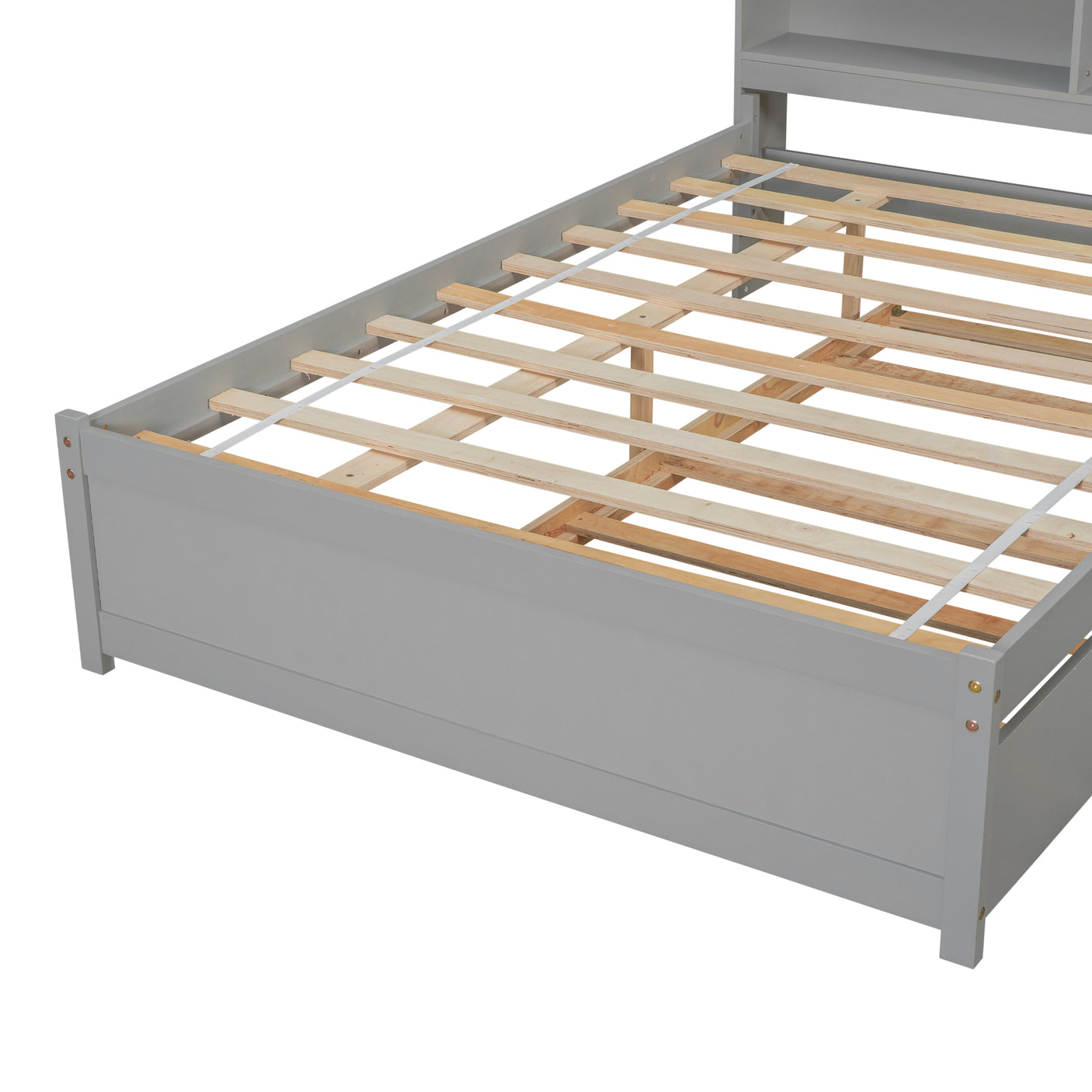 Twin Size Trundle Bed with Bookcase for Kids