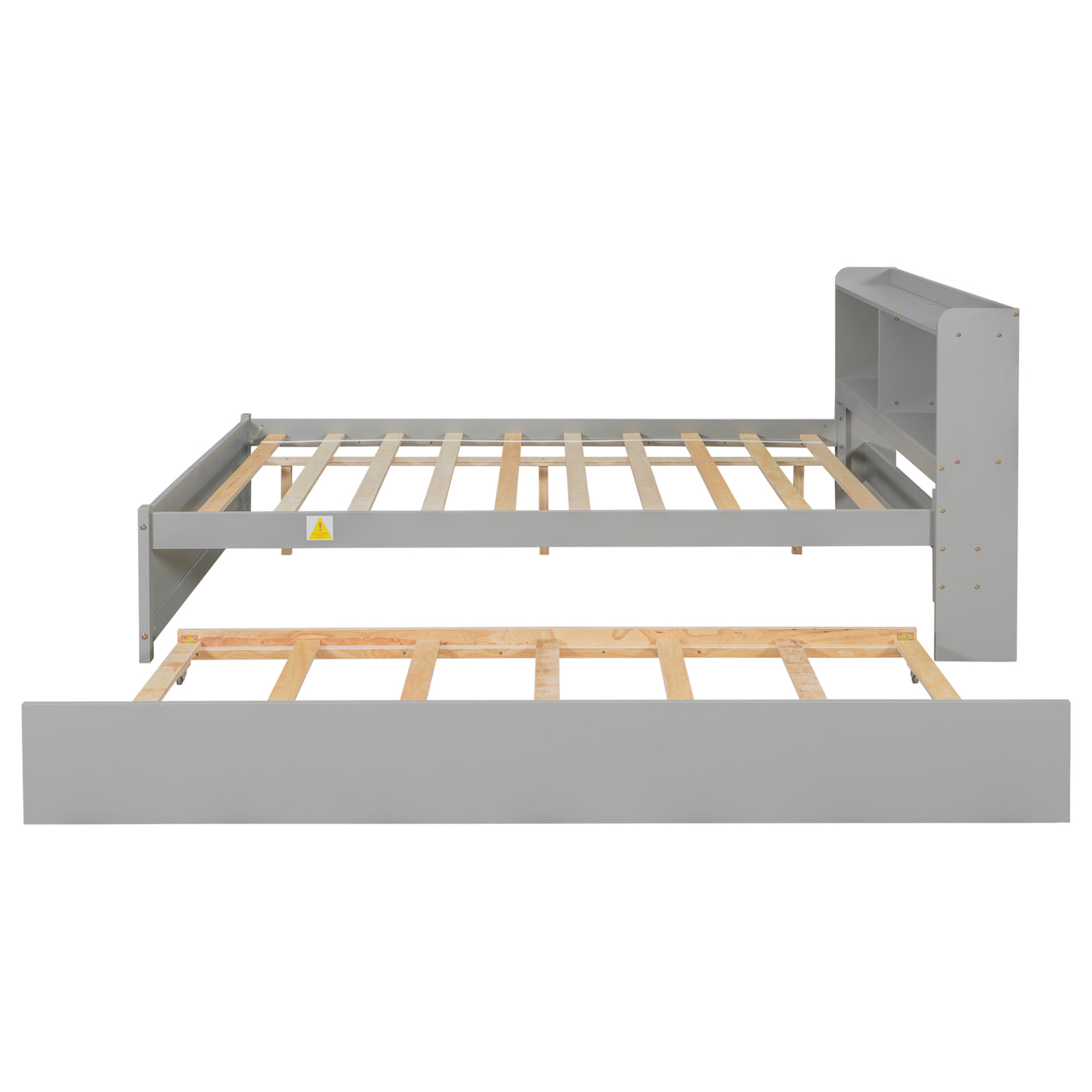 Twin Size Trundle Bed with Bookcase for Kids