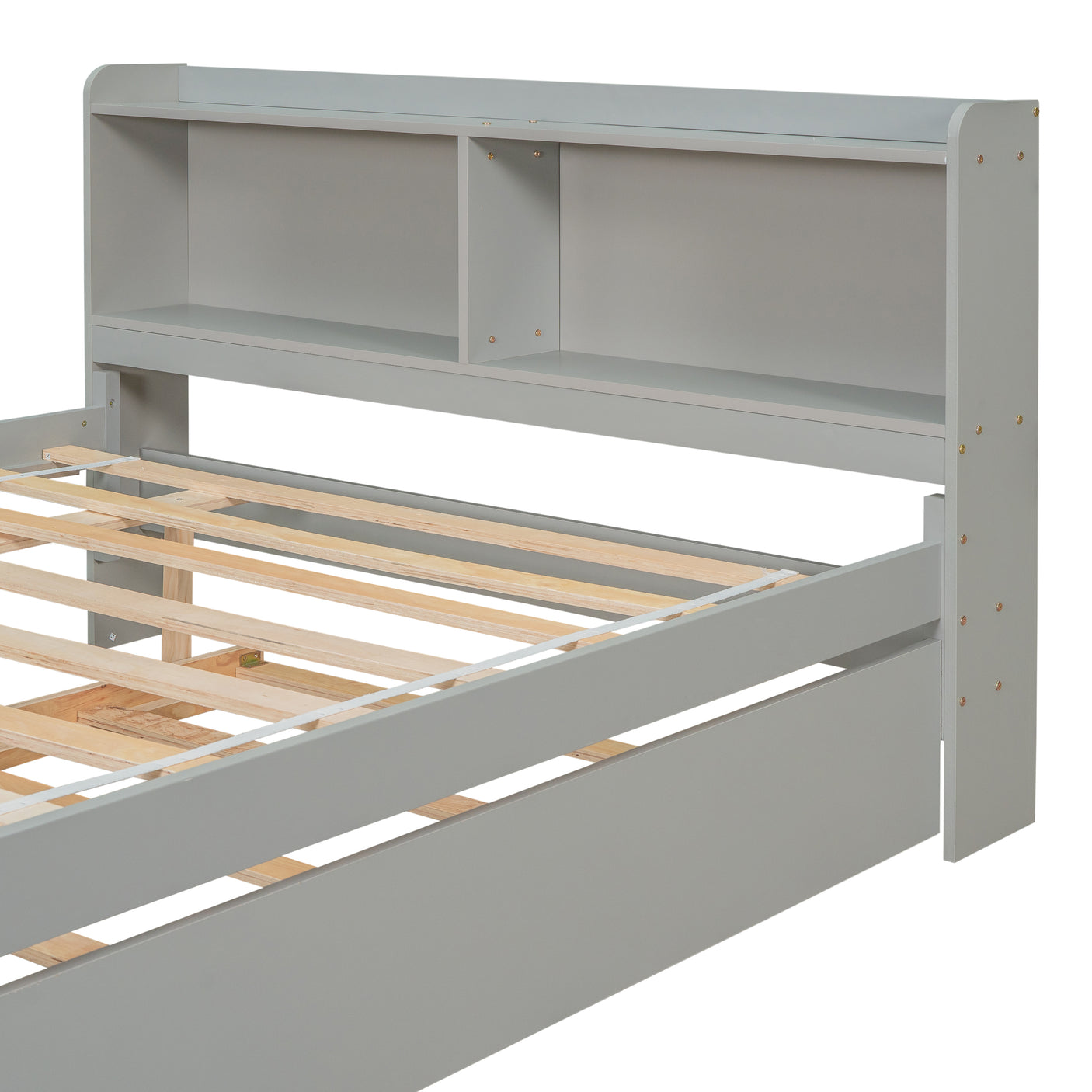 Twin Size Trundle Bed with Bookcase for Kids