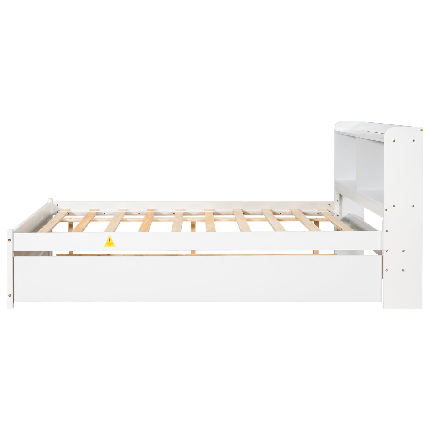 Twin Size Trundle Bed with Bookcase for Kids