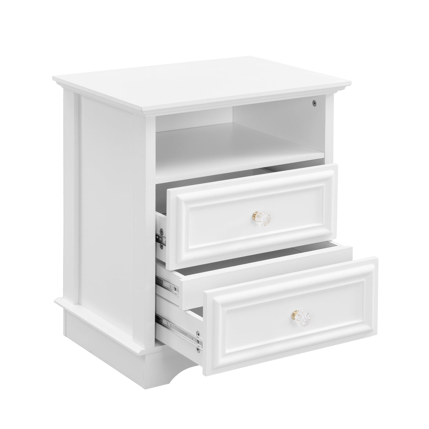 Farmhouse Mid Century Modern Nightstand, 2-Drawer 25" Tall Wood