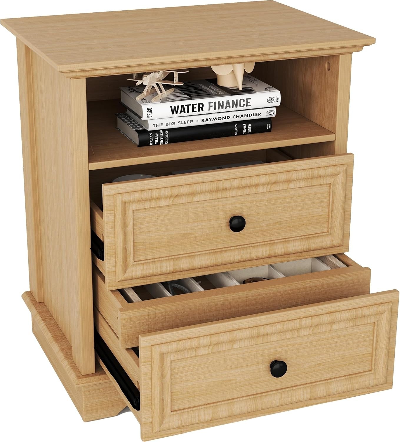 Farmhouse Mid Century Modern Nightstand, 2-Drawer 25" Tall Wood