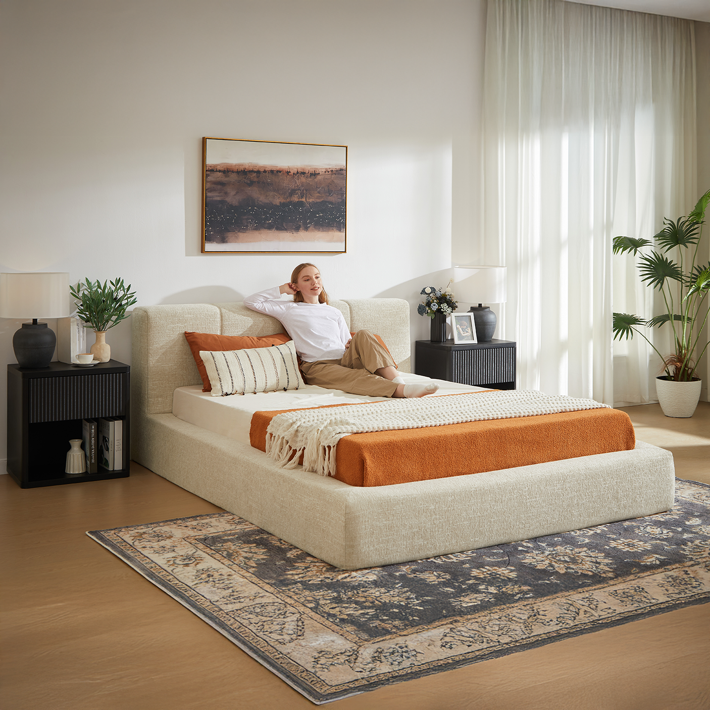 YECHEN Cloud Platform Bed – 15-Min Tool-Free Assembly, CULP® Performance Fabric & Stain-Resistant Cloud Frame