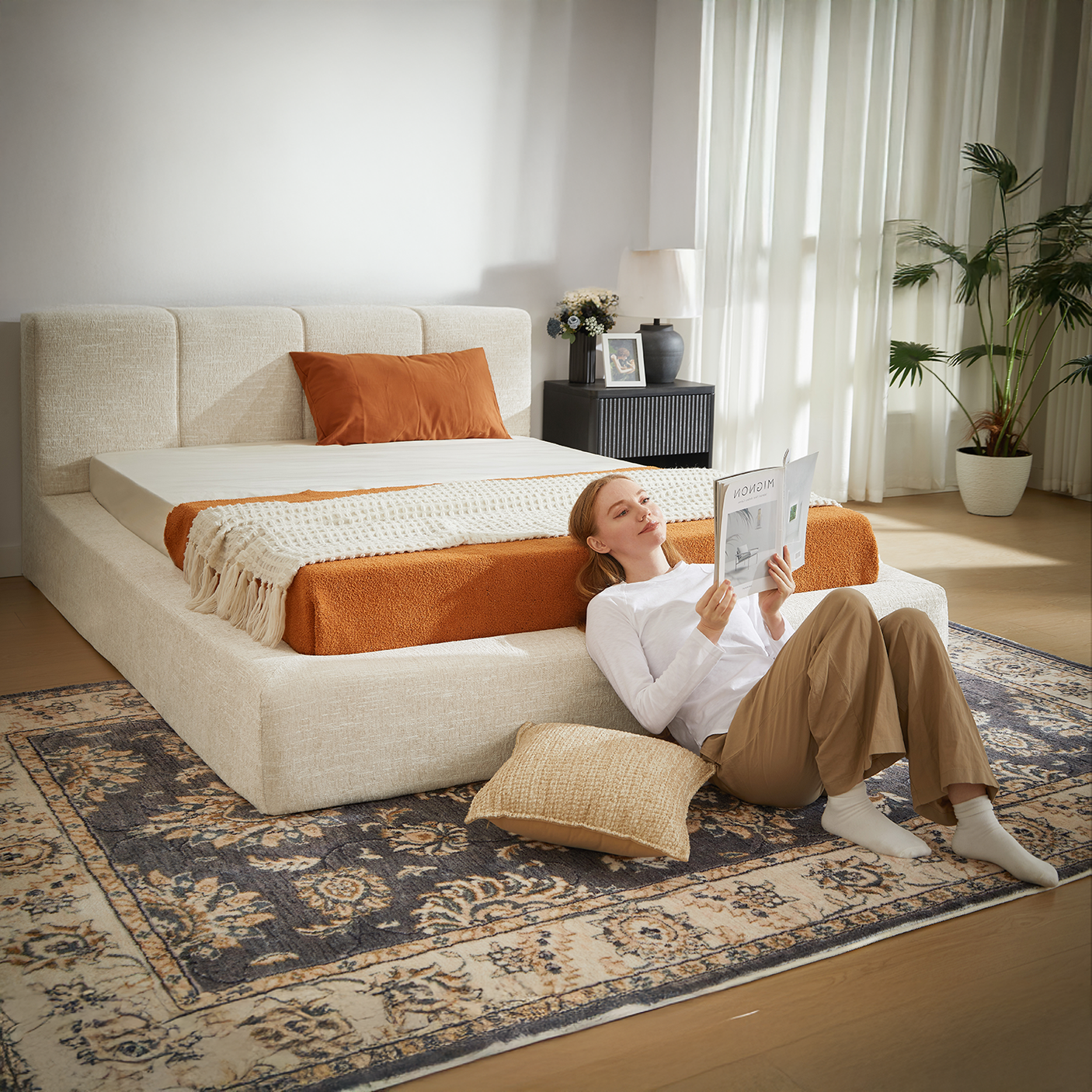 YECHEN Cloud Platform Bed – 15-Min Tool-Free Assembly, CULP® Performance Fabric & Stain-Resistant Cloud Frame