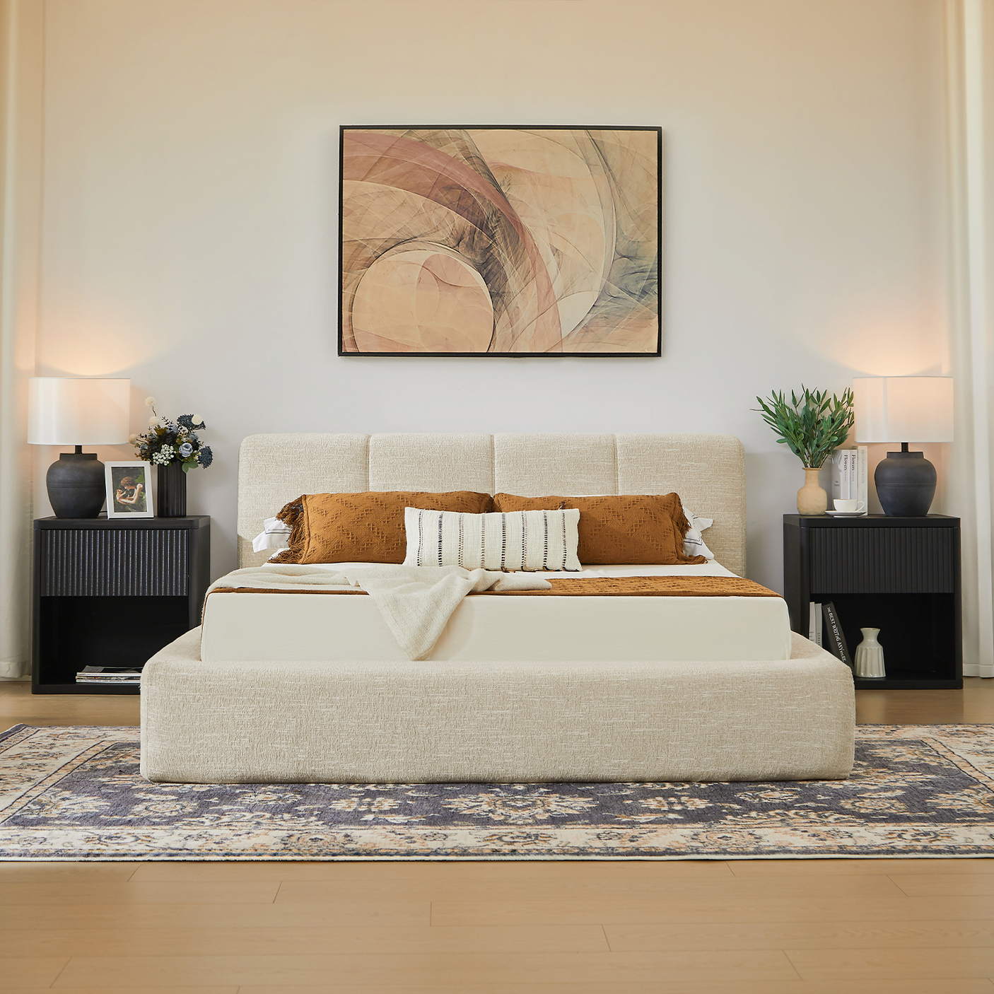 YECHEN Cloud Platform Bed – 15-Min Tool-Free Assembly, CULP® Performance Fabric & Stain-Resistant Cloud Frame