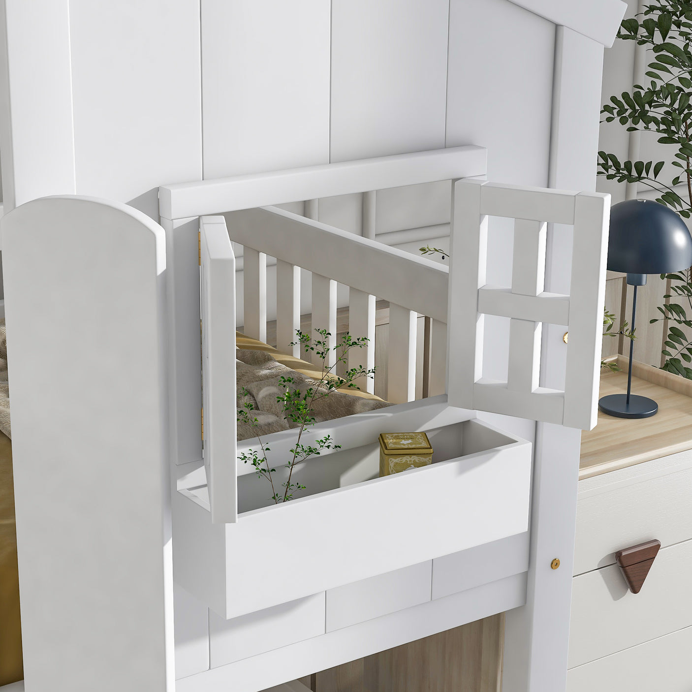 Twin over Twin House Bunk Bed with Roof