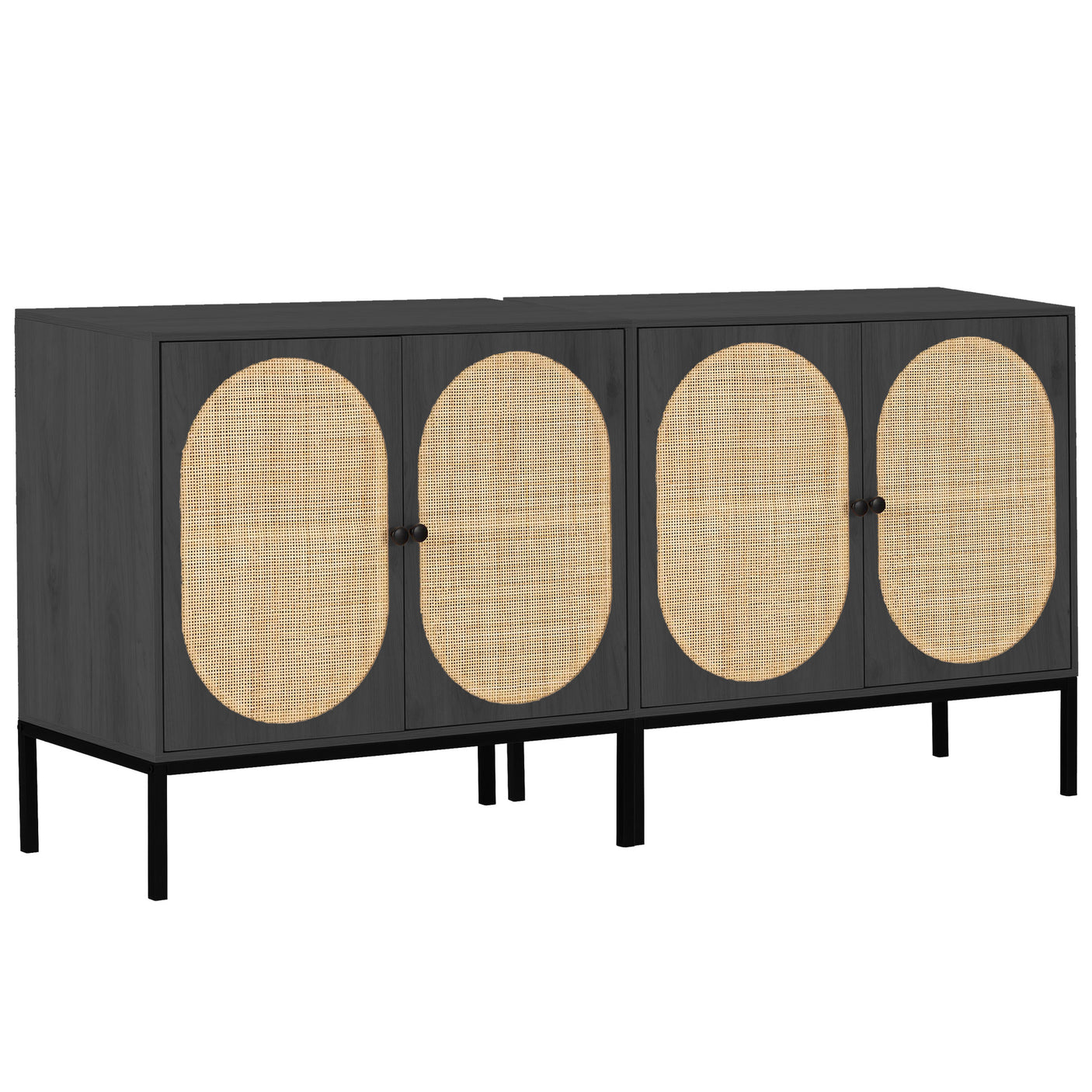Sideboard Cabinet with Natural Rattan Decorated Doors