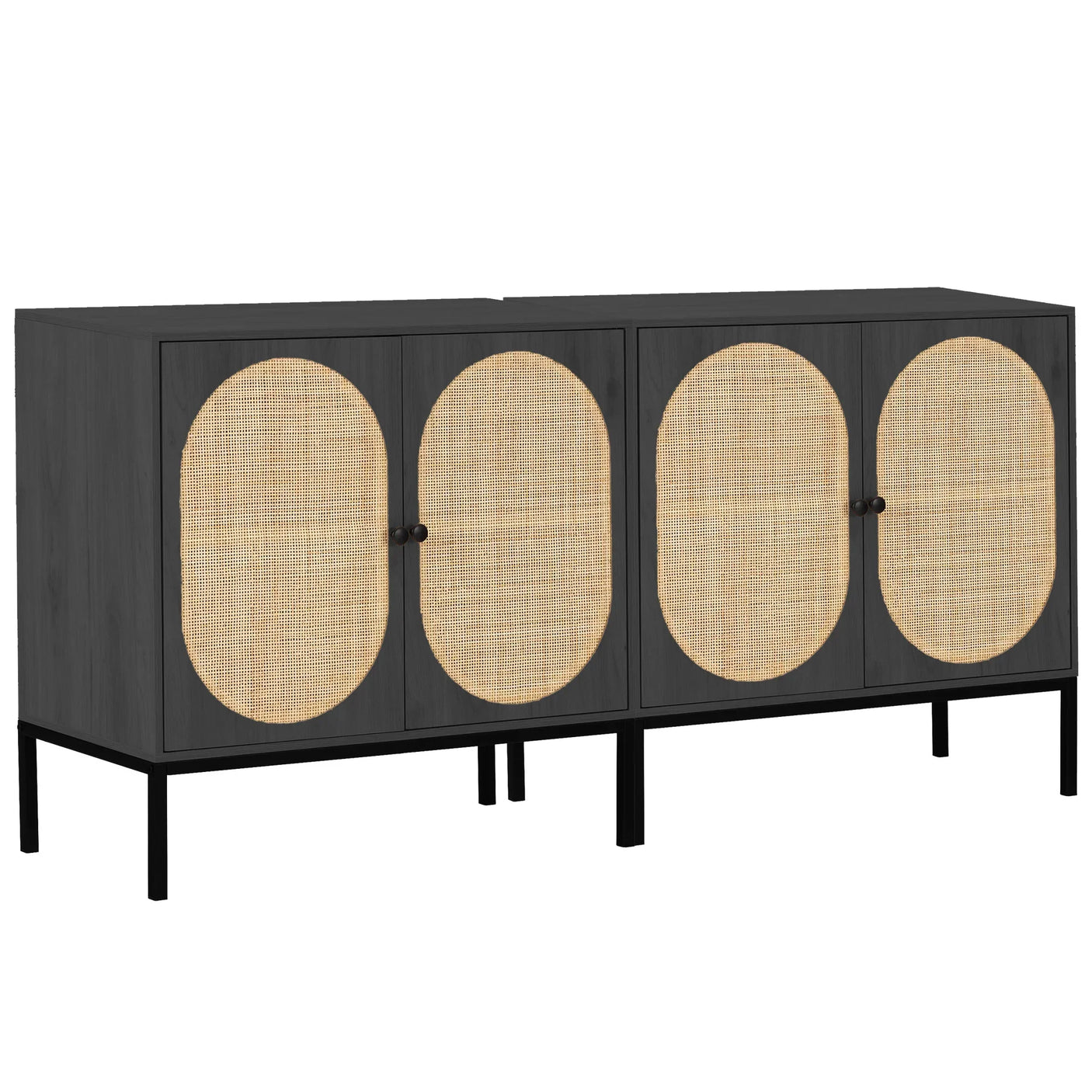 Sideboard Cabinet with Natural Rattan Decorated Doors