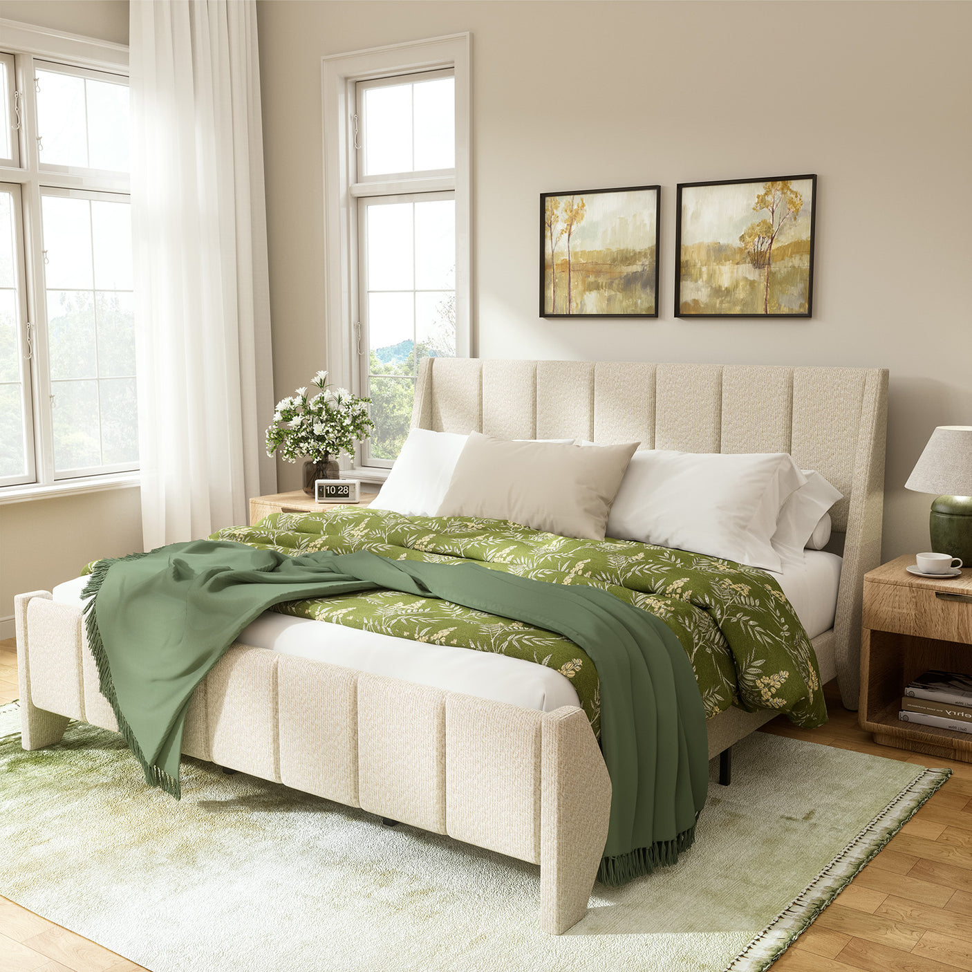 Yechen Boucle Upholstered Bed Frame Wingback Bed with Enclosed Design