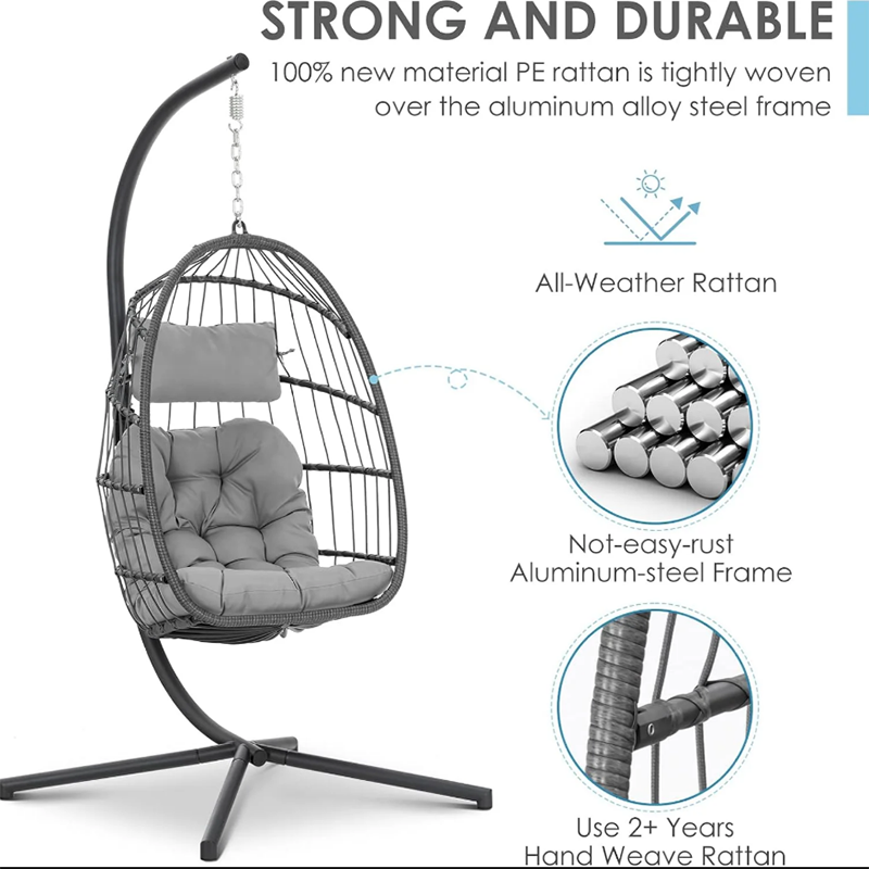 Luxurious Outdoor Egg Hanging Chair with Stand - All-Weather Rattan Swing for Patio & Bedroom