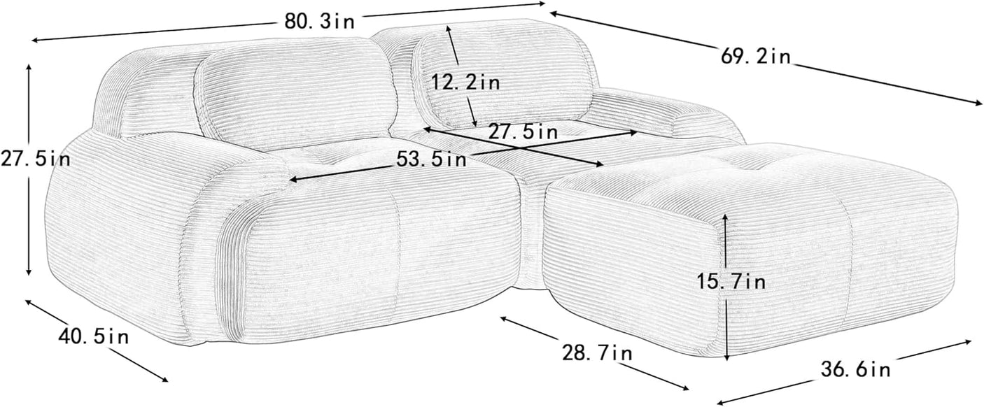 Corduroy Cloud Modular Sectional Sofa - No Assembly Required