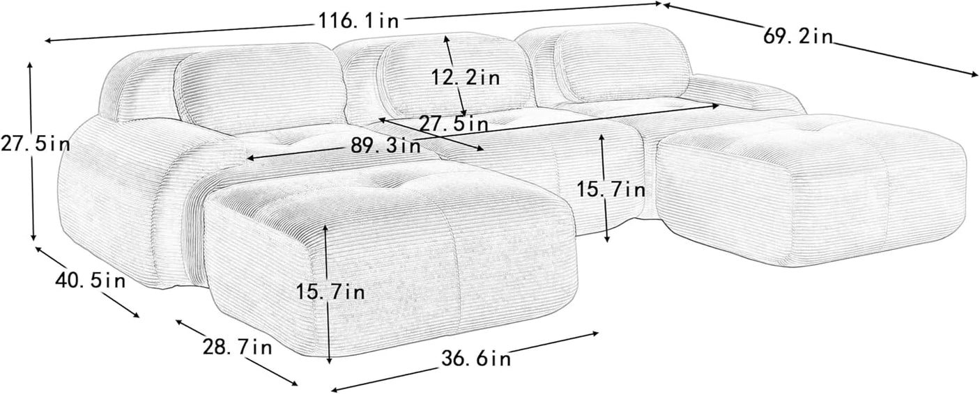 Corduroy Cloud Modular Sectional Sofa - No Assembly Required
