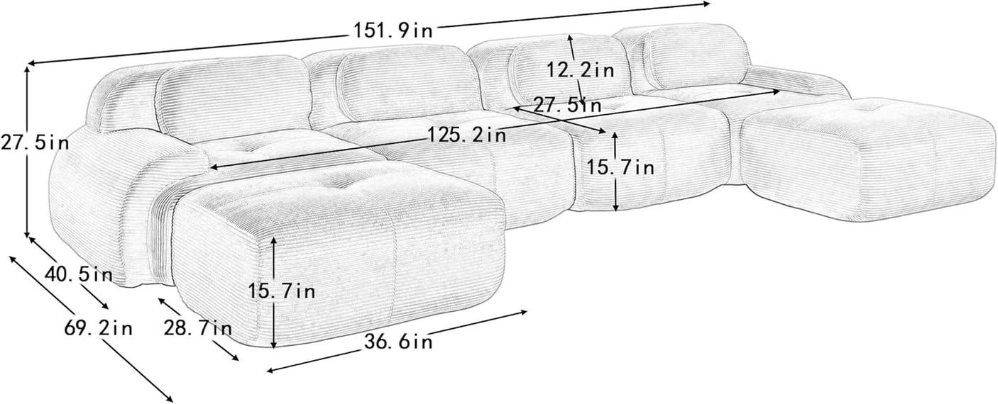 Corduroy Cloud Modular Sectional Sofa - No Assembly Required