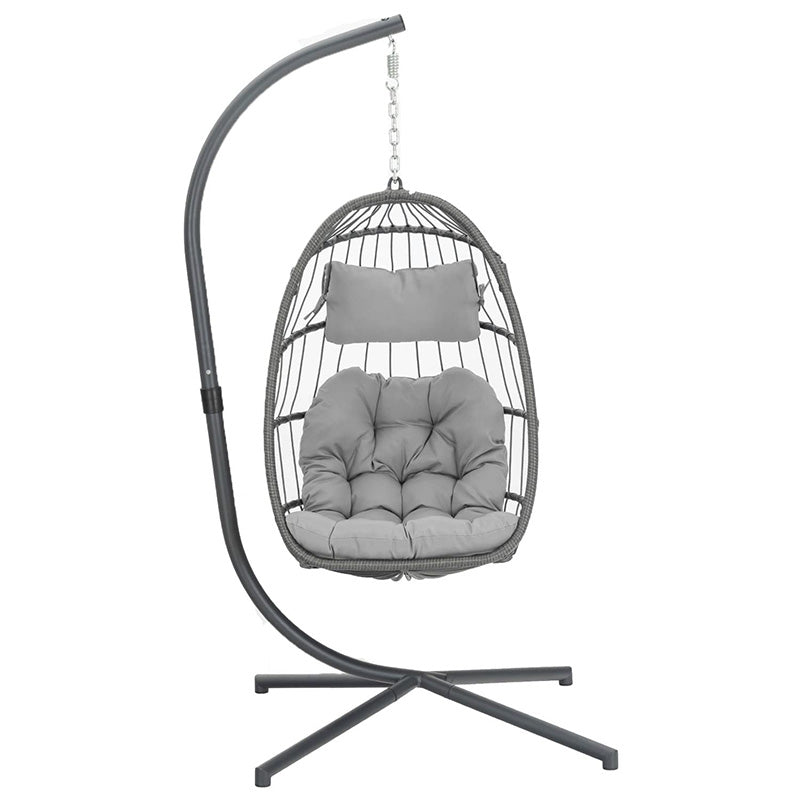 Luxurious Outdoor Egg Hanging Chair with Stand - All-Weather Rattan Swing for Patio & Bedroom