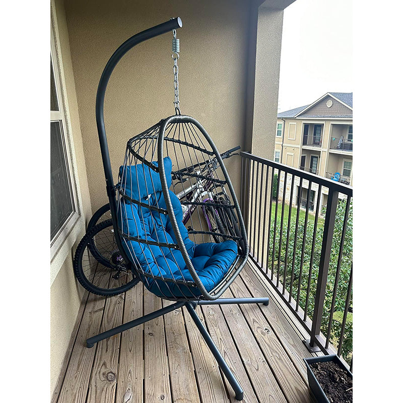 Luxurious Outdoor Egg Hanging Chair with Stand - All-Weather Rattan Swing for Patio & Bedroom