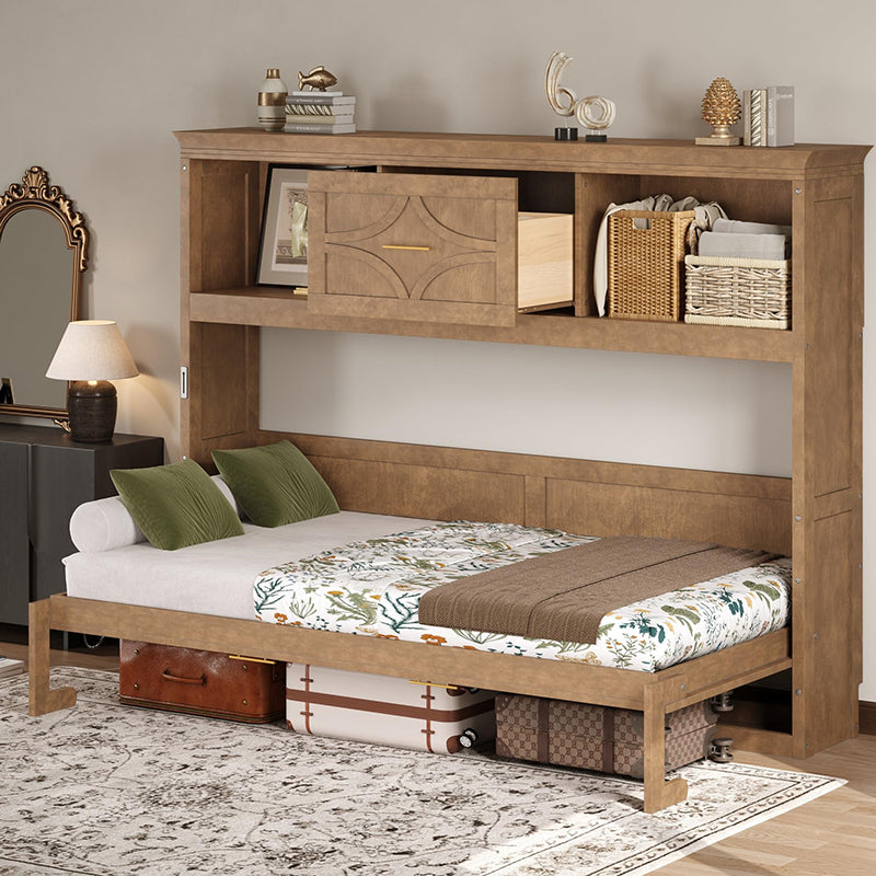 Twin Size Murphy Bed with Charging Station and Drawer
