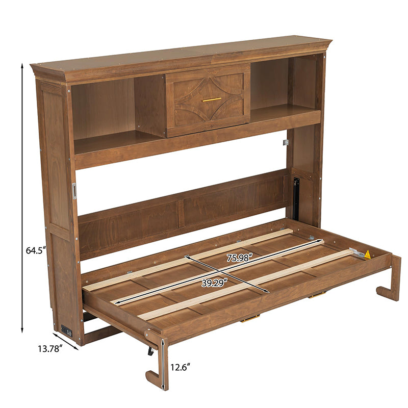 Twin Size Murphy Bed with Charging Station and Drawer