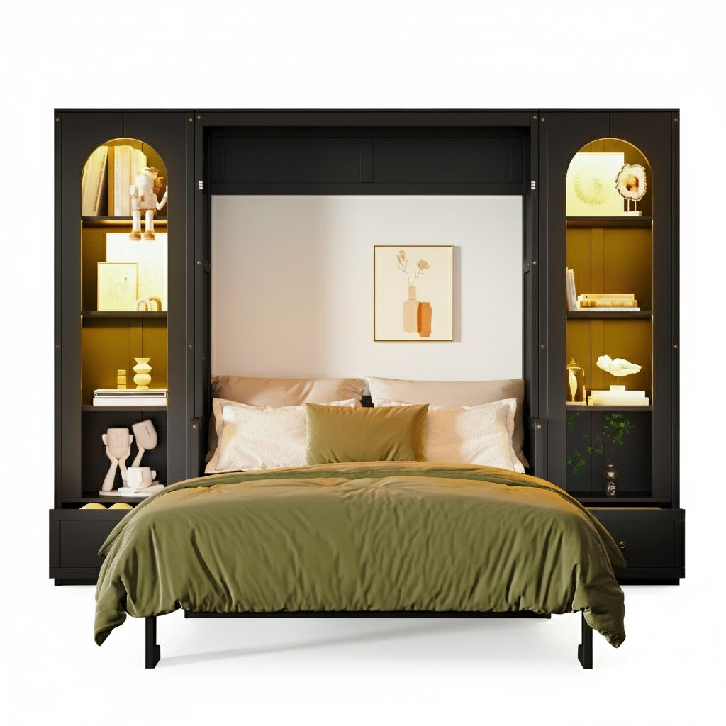 88"H Queen Size Murphy Platform Bed with Shelf