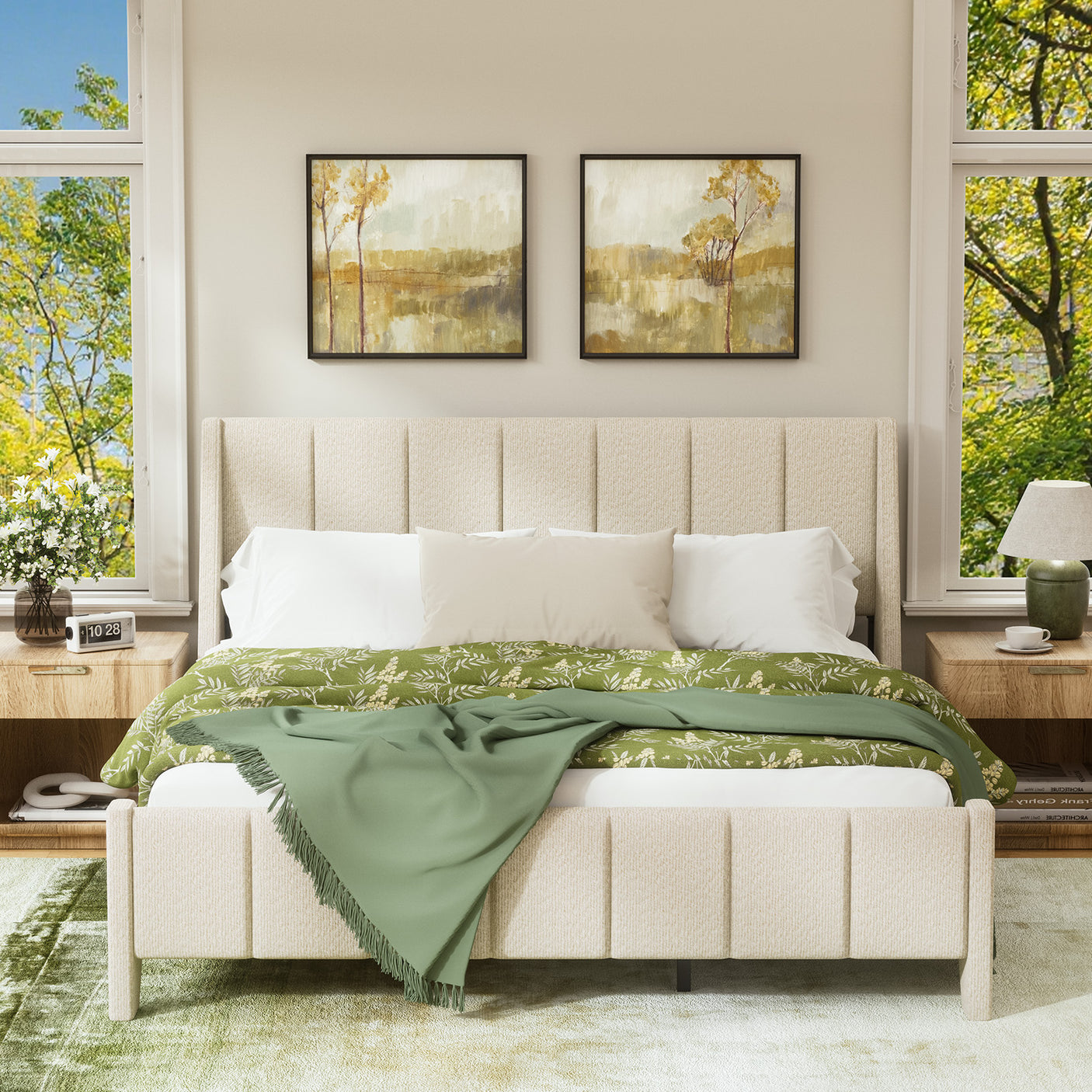 Yechen Boucle Upholstered Bed Frame Wingback Bed with Enclosed Design