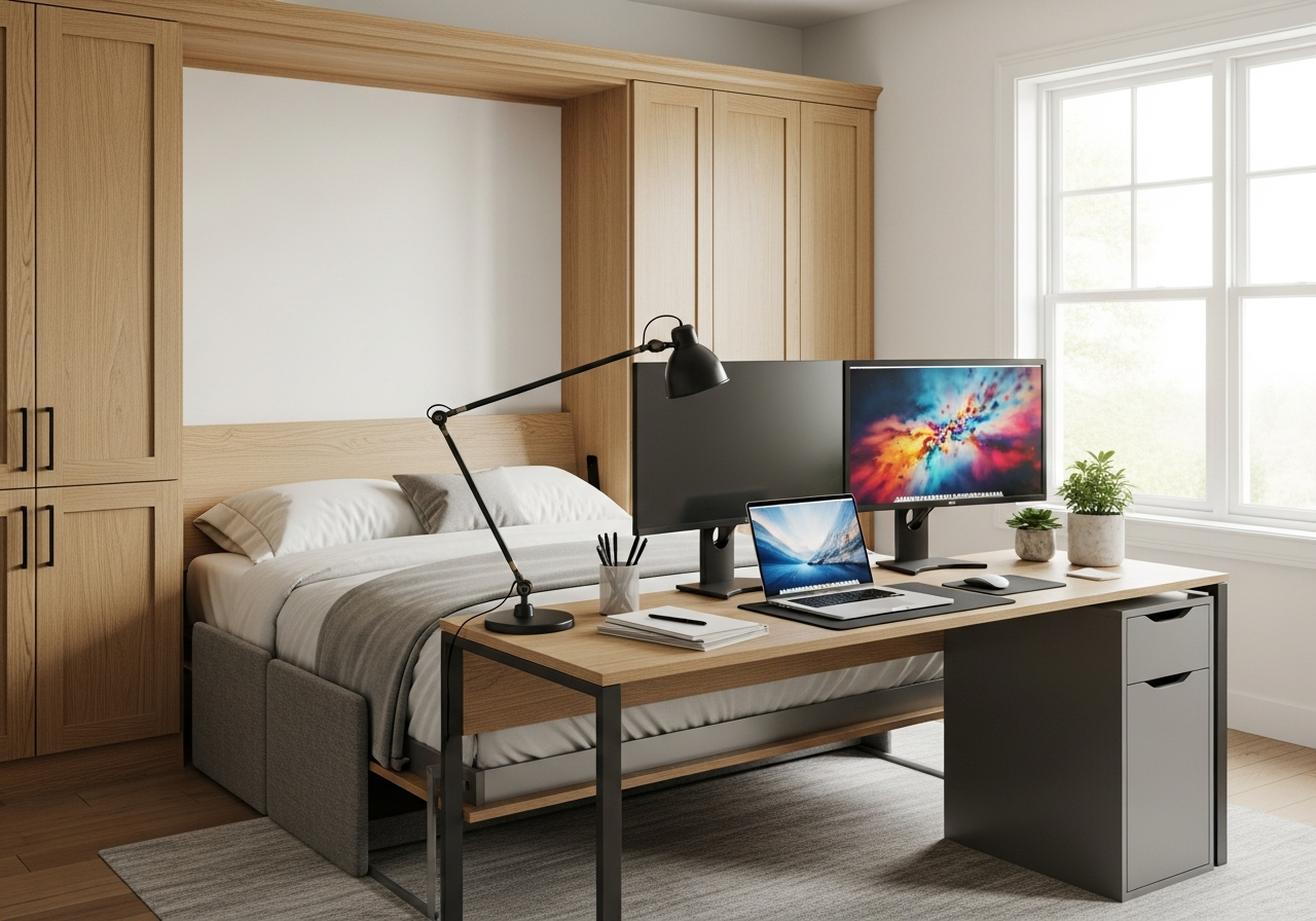 10 Horizontal Murphy Bed Layouts Perfect for Guest + Office Combos