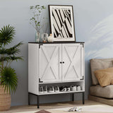 5-Tier Natural Rattan Entryway Shoe Storage Cabinet with Doors